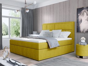 Letto matrimoniale boxspring Cardiff - 180 x 200 cm , Tessuto giallo