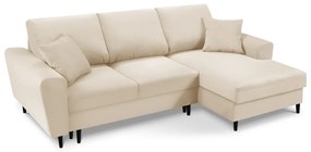 Divano angolare beige allungabile e con contenitore (con penisola a destra/con chaise lounge) con rivestimento in velluto a coste Kyoto – Cosmopolitan Design