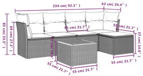 Set divano da giardino 6 pz con cuscini grigio in polyrattan