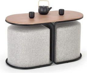 Set Tavolini da caffè e 2 Pouf Pampa in noce/grigio