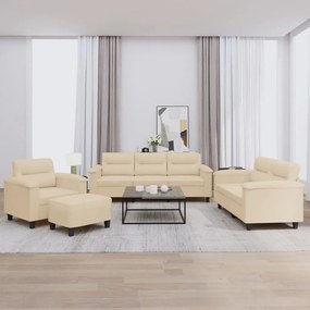 Set Divani 4 Pz Con Cuscini Crema İn Tessuto Microfibra /