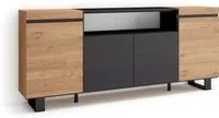 Credenza, Mobile soggiorno 200x87x35cm, 4 Porte, Design industriale, Stile moderno colore Rovere e nero