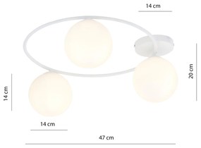 Plafoniera Minimal 3 Luci Sopra In Acciaio Bianco E Sfere In Vetro Bianco