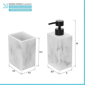 Set accessori bagno 4 pezzi in poliresina marmorizzata bianca Marmo