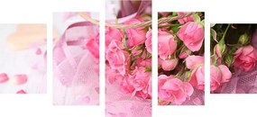 Quadri 5 pezzi – Bouquet romantico di rose rosa