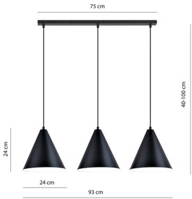 Sospensione Nordica Ninhursag 3 Luci In Acciaio Nero