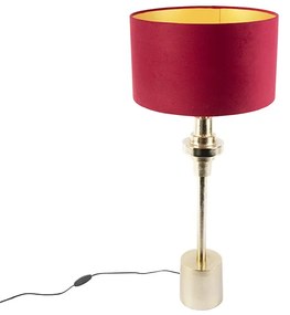 Lampada da tavolo Art Déco con paralume in velluto rosso 35 cm - Diverso