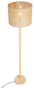 Lampada da terra rustica in legno con paralume in lino naturale 32 cm - Mels