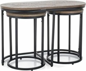 Set di 3 Tavolini da caffè Twix in noce vintage/nero