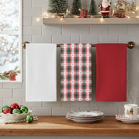 Set 3 strofinacci tartan cuori con cestino