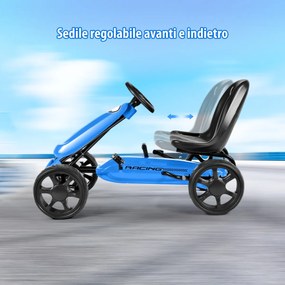 Costway Go kart a pedali cavalcabile per bambini con sedile regolabile, Giocattolo a pedali con ruote in gomma EVA Blu