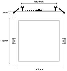 Pannello LED 12W da incasso Quadrato Foro Tondo Ø130mm CCT Colore Bianco Variabile CCT