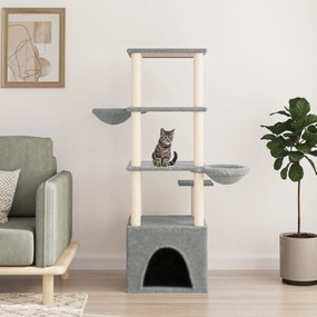 Albero per gatti con tiragraffi in sisal grigio chiaro 147 cm