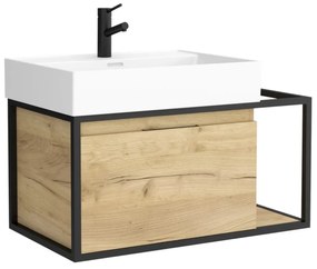 Mobile Bagno nero rovere africa 80x46 Regolo con lavabo integrato e portasciugamani