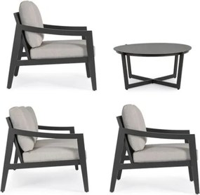 Salotto Da Esterno In Alluminio Con Divano 2 Poltrone E Tavolino Tondo Sirenus Antracite Bizzotto