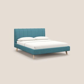 Selene letto imbottito con piedini naturali sfoderabile in tessuto impermeabile T02 azzurro