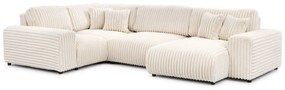 Divano angolare color crema (con penisola a sinistra/a U) rivestito in velluto a coste Justin – Ropez