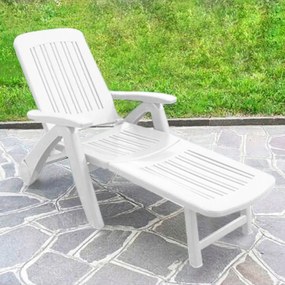 Lettino Prendisole da Giardino Cancun con Ruote 72x190x60 h cm in Plastica Bianco...
