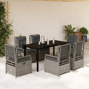 Set da pranzo da giardino 7 pz cuscini polyrattan grigio chiaro