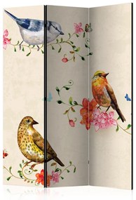Paravento Canto degli uccelli - animali su piante su sfondo beige