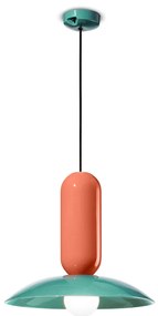 Lampadario Vintage Decò Pau Ceramica Turchese E Arancio Pokè 1 Luce E27