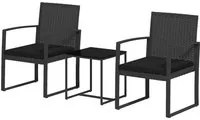 Set Tavolino e 2 Sedie da Giardino Effetto Rattan Nero