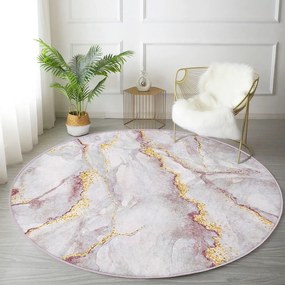 Tappeto rotondo rosa chiaro/dorato lavabile ø 100 cm Marble – Mila Home