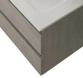 Mobile bagno sospeso 80 cm in legno grigio cemento 2 cassettoni con lavabo e specchio Leda