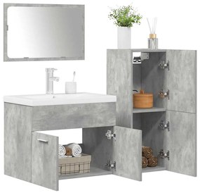Set Mobili Da Bagno 4 Pz Grigio Cemento İn Legno Multistrato /