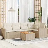 Set Divano da Giardino 6 pz con Cuscini Beige in Polyrattan 3224112