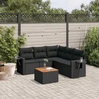 Set Divano da Giardino 6 pz con Cuscini Nero in Polyrattan 3256888