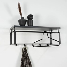 Attaccapanni da parete nero in metallo con scaffale 70 cm Rex – Spinder Design
