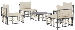 Set divani da giardino 5 pz con cuscini antracite in polyrattan