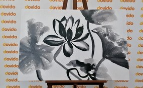 Stampa su tela – Fiore di loto acquerellato in bianco e nero