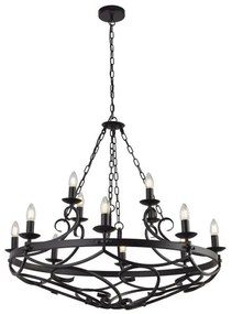 Cartwheel iii 12lt pendant - ferro battuto nero