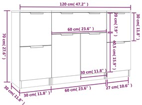 Credenze 3 pz Rovere Fumo in Legno Multistrato