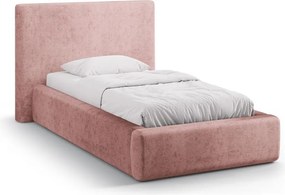 Letto singolo imbottito rosa con contenitore con rete inclusa 90x200 cm Amy – Micadoni