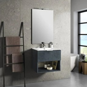 Mobile Bagno 60cm Sospeso Con Cassetto, Vano E Specchio