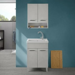 Mobile lavatoio 60x50 cm grigio calce vasca in ceramica e kit di scarico Moon