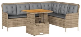 Set divani da giardino 2 pz con cuscini beige in polyrattan