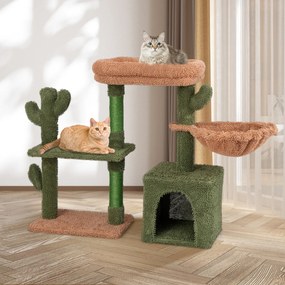 Costway 81cm albero per gatti moderno con ripiano condo amaca cuscino lavabile, Torre per gatti estetica a forma di cactus Verde