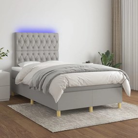 Letto a molle materasso e led grigio chiaro 120x200 cm tessuto