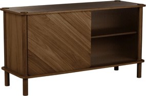 Vetrina marrone in rovere massiccio con ante scorrevoli 135x73,5x48 cm Italic – UMAGE