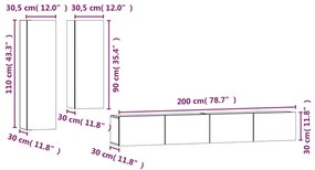 Set di Mobili Porta TV 4 pz Bianco in Legno Multistrato