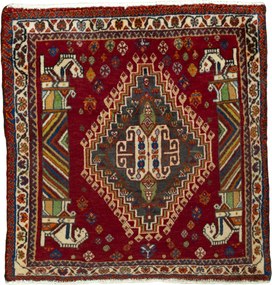 Shiraz Tappeto 60 x 70 Rosso (Iran) Annodato A Mano
