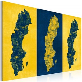 Quadro Cartina di Svezia dipinta trittico