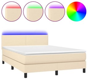 Letto a molle con materasso e led crema 140x190 cm in tessuto