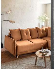 Divano letto angolare in velluto a coste color mattone (angolo destro) Lazy Lukka - Miuform