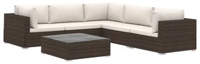 Set divani da giardino 6 pz con cuscini in polyrattan marrone