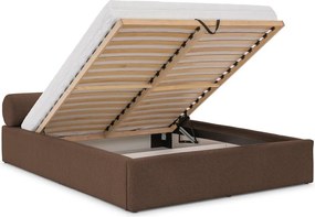 Letto matrimoniale imbottito marrone con contenitore con rete inclusa 200x200 cm Cille – Ropez